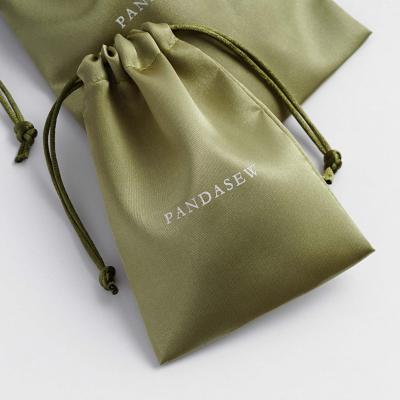 China PandaSew Luxury Custom Logo Printed Small Green Jewelry Bag Satin Pouch for sale