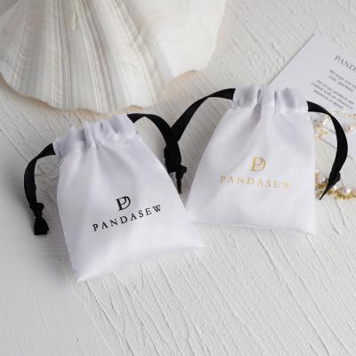 China PandaSew Logo Luxury Satin Drawstring Packaging Bag Wedding Favor Gift Luxury Custom Jewelry Pouch for sale