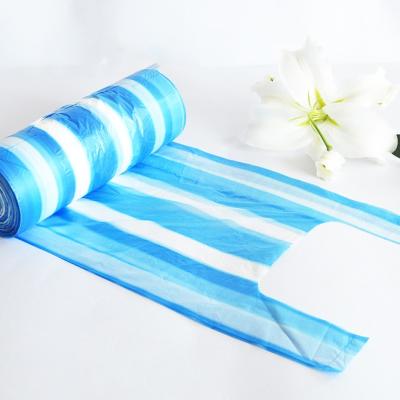 China Poly Disposable Striped Impact Resistance Vest Handle T-shirt Bag, Plastic Shopping Bags, Plastic Grocery Bag for sale