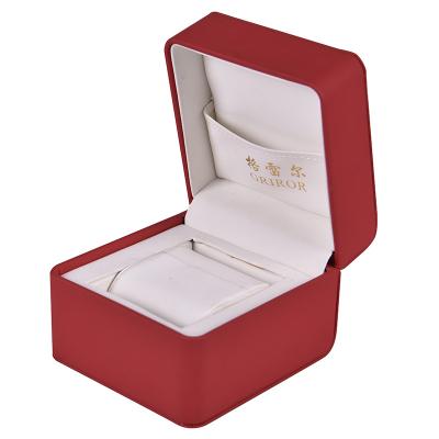 China Luxury Soft Touch Paper Outer Wrapped Plastic Watch Case With Inner Black Red Velvet Fashion Gift Watch Box for sale