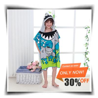 China Factory Price New Design Elephant Shark Beach Bath Towels Kids Quick Dry Wholesale Kids Safe Hooded Towel Polyester For Kids Poncho for sale