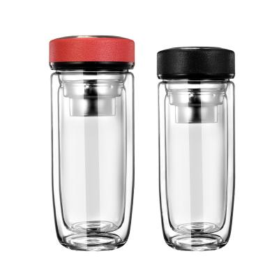 China Viable Double Wall Glass Mug Selling Filter Glass Infuser Fruit Tea Tumbler Coffee Glass Water Bottles With Tea Infuser for sale