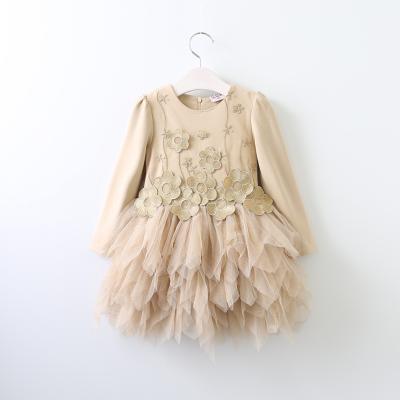 China Viable Dress Design Kids Long Sleeve Lace Up Tiered Dresses Fall And Winter Puffy Flower Girl Dresses for sale