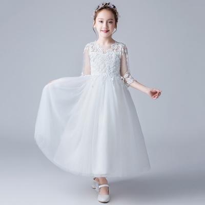 China Kids Girls Anti-static Middle Sleeve Lace First Communion Dress Plus Size Girls White Wedding Dresses for sale