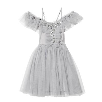 China Breathable Hot Sale Kids Boutique Clothing Western Wear Clothes Ruffle Sequin Soft Tulle Off The Shoulder Girls Dress Dress for sale