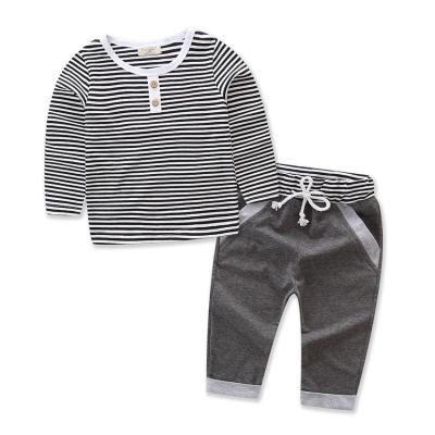 China Wholesale Casual Cotton Kids Boys Long Sleeve Stripe Casual Clothing Set Boys for sale