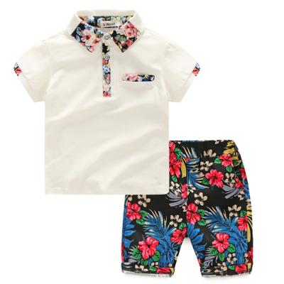 China 2021 casual new hot sale summer baby boy clothing sets floral print shirt + 2pcs shorts outfits 2 - 7y cotton kids boys clothing sets for sale