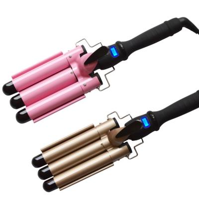 China Professional Magic Hair Curler LCD Temperature Display and PTC Heater Triple Barrel Hair Curler Iron for sale