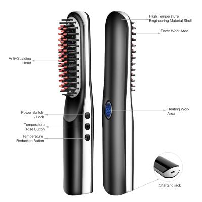 中国 Portable Cordless Hair Straightening Brush USB Rechargeable Mini beard straightener brush 販売のため