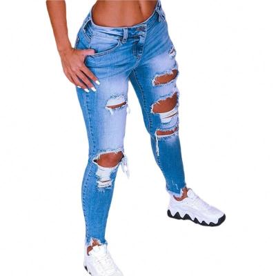 China QUICK DRY High Elasticity Best-Selling High Hole QUICK DRY High Waist Women's Jeans Plus Size Casual Women's Jeans Dark Blue for sale