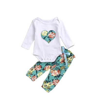 China Hot Sale Lovely Fun Flower 100% Cotton Baby Clothes Anti-Shrink Sets Girl's Clothing Baby Clothes for sale