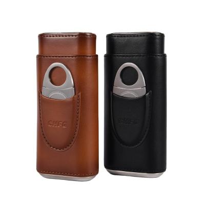 China Leather Leather Cigar Cases Travel Cigar Leather Humidor With Cutter Bag for sale