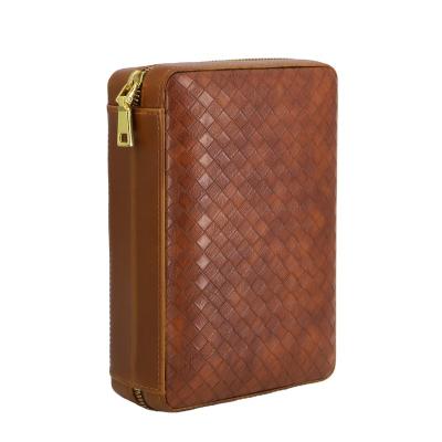 China High Quality Factory Direct Woven Leather Cigar Case Model Cigar Humidor PU Cigar Accessories Leather+Wood for sale