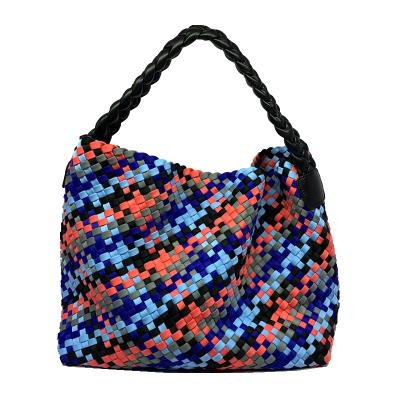 China 2022 High Quality Women Handbags Custom Woven Neoprene Handcrafted Tote Bags Luxury Colorful Handbag With Removable Inner Bag for sale