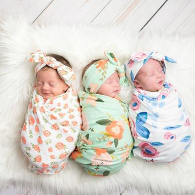 China PORTABLE High Quality Baby Wrap Set Baby Blanket Wrap Wrap With Headband Newborn Sleep Bags Cotton Infant Blankets for sale