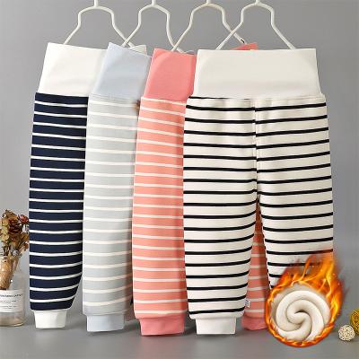 China Wholesale Breathable Baby Winter Pants Plus Thick Velvet Pants Kids Striped Fleece Pants Kids for sale