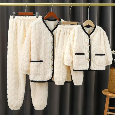 China 2021 Korean two-piece front parent fashion button breathable wholesale warm loose pajamas set for kids for sale