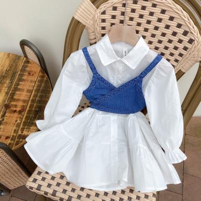 China Other 2pcs baby sets white shirts dress and denim sling vest baby clothes set kids dress clothes kids girl outfits for sale