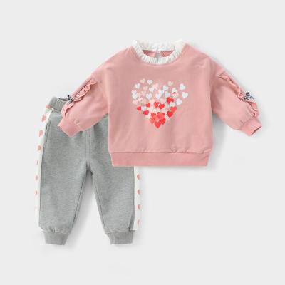 China New Design Casual Baby Girl Spring And Autumn Fashion Long Sleeve Leaf Picture Clothes Two Piece Set for sale