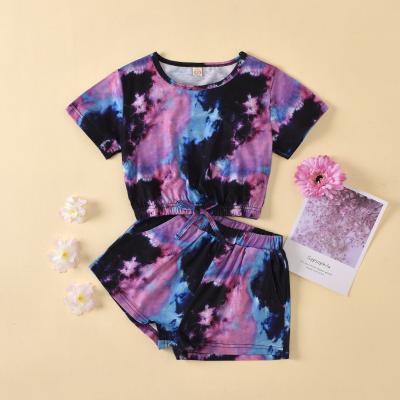 China China Boutique Casual High Quality Comfortable Kids Tie Dye Neck Round Short Sleeve Short Sleeve Set for sale