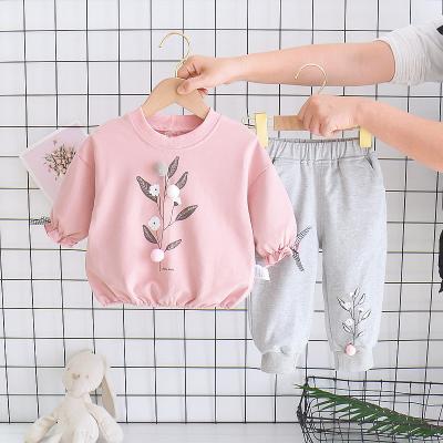 China 2021 Casual New Design Baby Girl's Spring And Autumn Fashion Long Sleeve Leaf Image Clothes Two-piece Set for sale