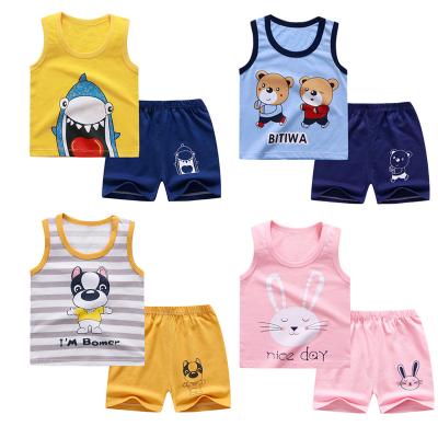 China Yiwu Boys Cartoon Cotton Sleeveless Hot Selling Clothes Suits Boys Sleeveless Knitted Printing Suit for sale