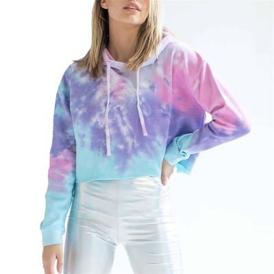 China OEM&ODM Viable Women's Anti-pilling Tie Dye French Terry Cotton French Terry Crop Top 100% Top Sweatshirt Hoodies For Women for sale