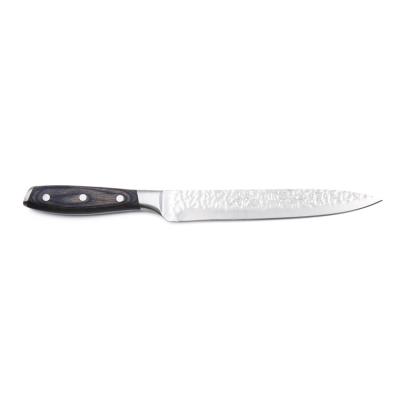 China Viable High Quality Hammer Pattern Slicing Knife 8 Inch Ultra Sharp Slicing Knife With Pakka Wood Handle for sale