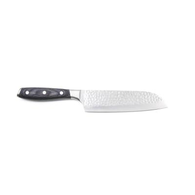 China Viable 7 Inch Hammer Pattern Santoku Stainless Steel Knife With Pakka Wood Handle Japanese Kitchen Knife for sale