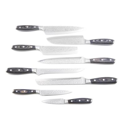 China Direct Sales Viable 8 Pcs Fashionable Hammered Finish Maker Knife Set With Pakka Wood Handle for sale