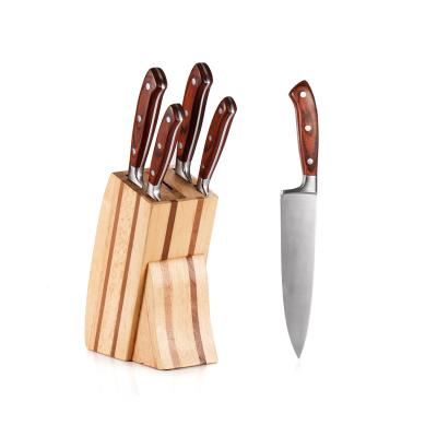 China Sustainable 6pcs Stainless Steel Wooden Handle Kitchen Knife Set With Wooden Block for sale