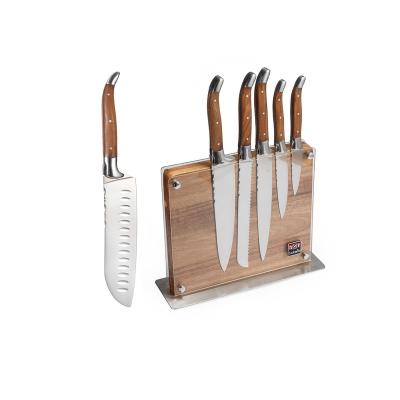 China Sustainable Professional 7Pcs Stainless Steel Kitchen Knife Set With Wooden Block for sale