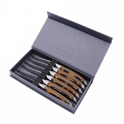 China Sustainable High Grade Pakka Wood Handle Double Forged Stainless Steel Steak Knife With Micro Serration for sale