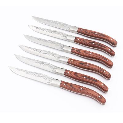 China Sustainable New Design Stainless Steel Non-Stick Steak Knife With Pakka Wood Handle for sale