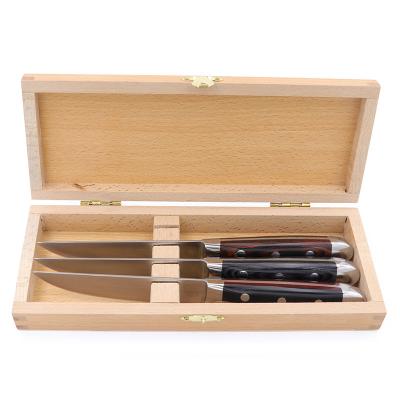 China Sustainable Double Forged Steak Knife With Pakka Wood Handle In Wooden Box for sale