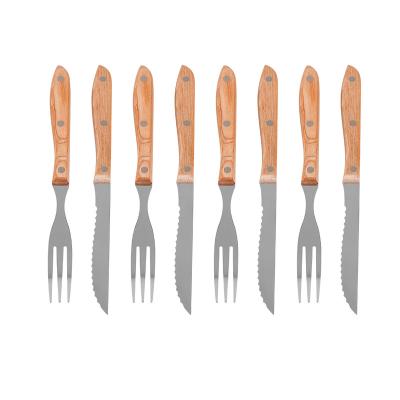 China Viable Creative Design 8 Pcs Color Pakka Natural Wood Hande Steak Knife And Fork Set for sale