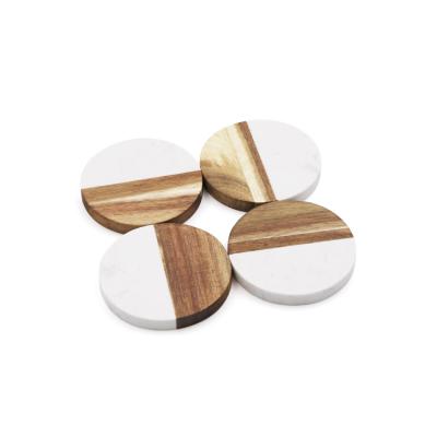 China Sustainable New Design Round Acacia Wood Marble Coasters For Drinks Bar Tea Beer Coffee Coaster for sale