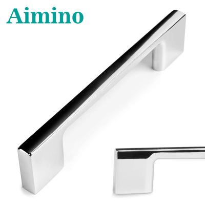 China AIMINO Traditional Wide-Leg Cabinet Pull Rod Chrome Plated Modern Solid Handle Spacing Sideboard Door Mirror Color Cabinet Handle for sale