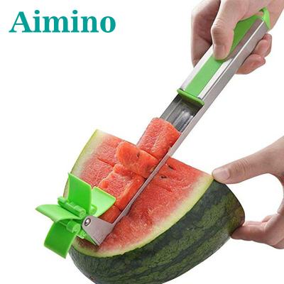 China AIMINO Plastic Fruit Watermelon Regenerating Slicer Chopper Tools Windmill Watermelon Cutter Knife Juice Cubes Stainless Steel Plastic for sale