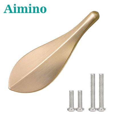 China AIMINO Traditional Cabinet Handles Sideboard Pulls 32mm Gold Vintage Cupboard Drawers Hardware Dresser Drawer Handles Leaf Handle for sale