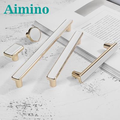 China Best Selling Modern AIMINO Rectangle Modern Sideboard Dresser Door Zinc Alloy Cabinet Drawer White Handle for sale