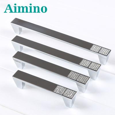 China AIMINO Zinc Cabinet Pull Handle Modern Classic Furniture Hardware Drawer Handle Luxurious Zinc Handle With Crystal Diamond for sale