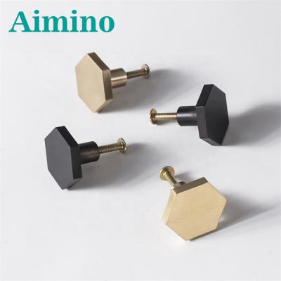 China AIMINO Modern Aluminum Hexagon Handles and Knobs Knob Black and Gold Brass Pull Drawer Sideboard Furniture Knobs for sale