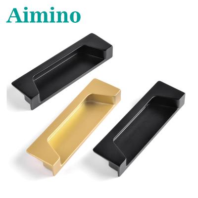 China AIMINO Modern Aluminum Hidden Cabinet Handle Recessed Drawer Bedroom Handle Black And Gold Hidden Pull Handle for sale