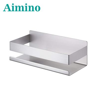 China AIMINO Modern Hardware Self Adhesive Shower Shelf Bathroom Shelves 23 cm Modern Wall Mount Stainless Steel SUS304 Matte Black for sale