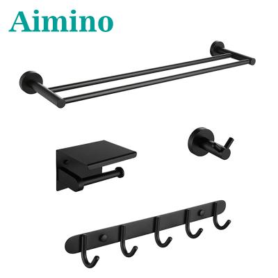 China Modern Bathroom Hardware Set SUS 304 Stainless Steel Toilet Paper Holder Towel Rack With Clothes Hook Towel Ring Holder Wall Hanging for sale