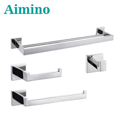 China Modern 4-Piece Bathroom Accessories 304 Stainless Steel Toilet Paper Holder Robe Hook Robe Hook Towel Rack Wall Mount for sale