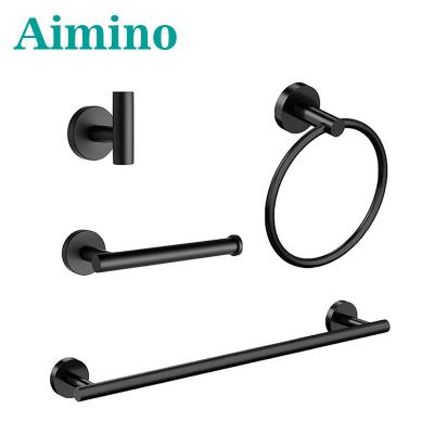 China Modern Bathroom Hardware Set Black Stainless Steel Bathroom Accessories Set Wall Mounted Towel Hook Toilet Paper Holder Towel Holder for sale