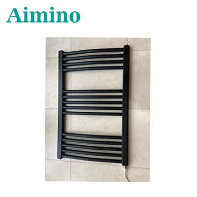 China Heater Black Electric Curved Heated Towel Rail Bathroom Radiator for sale