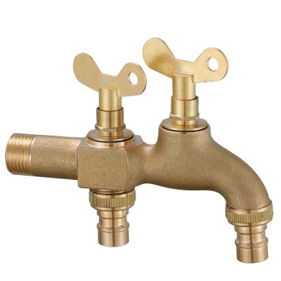 China 2/1 Modern Copper Alloy Garden Dual Purpose Faucet With Lock, Outdoor Yard Car Wash Sink Dual Purpose Faucet for sale